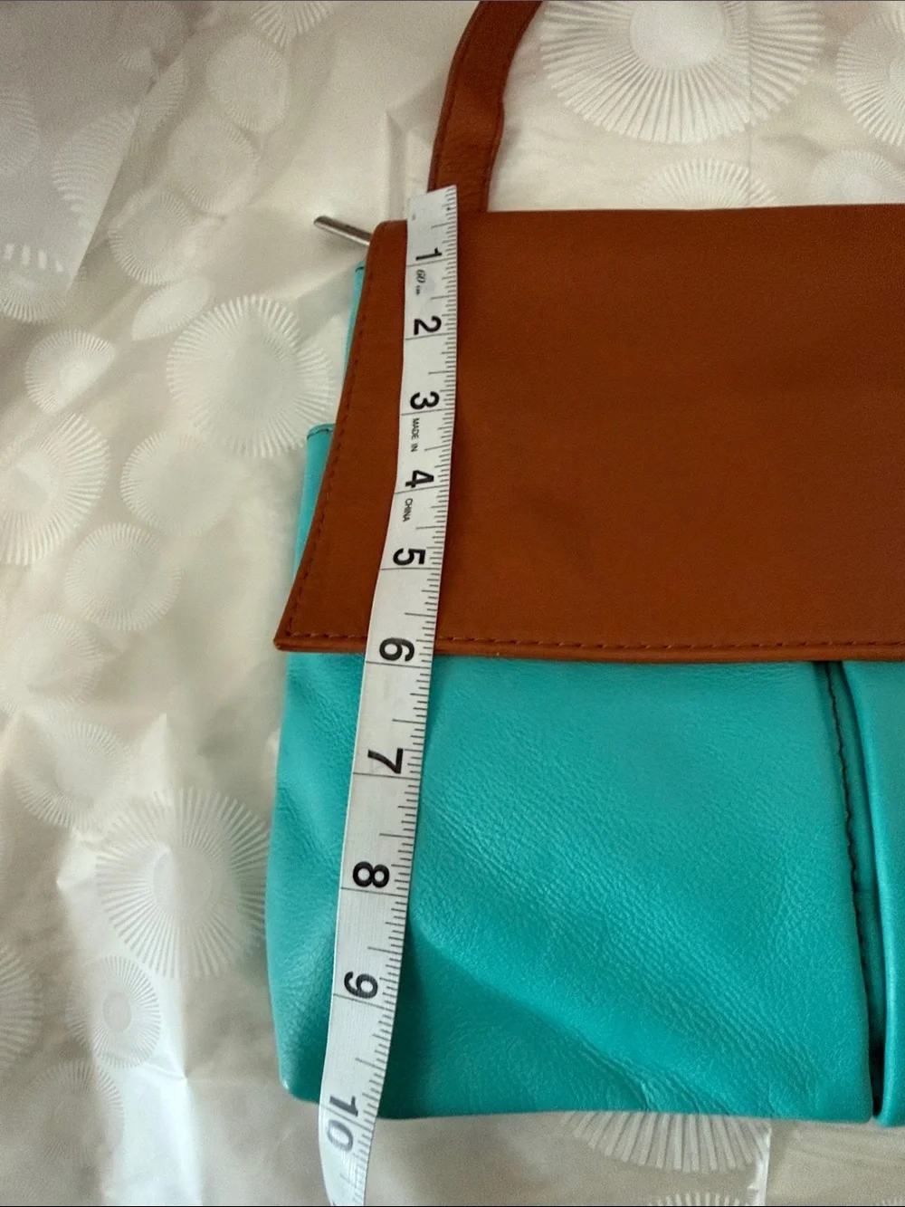 Vera Pelle made in Italy Tan and Teal Two-Tone Leather Crossbody,